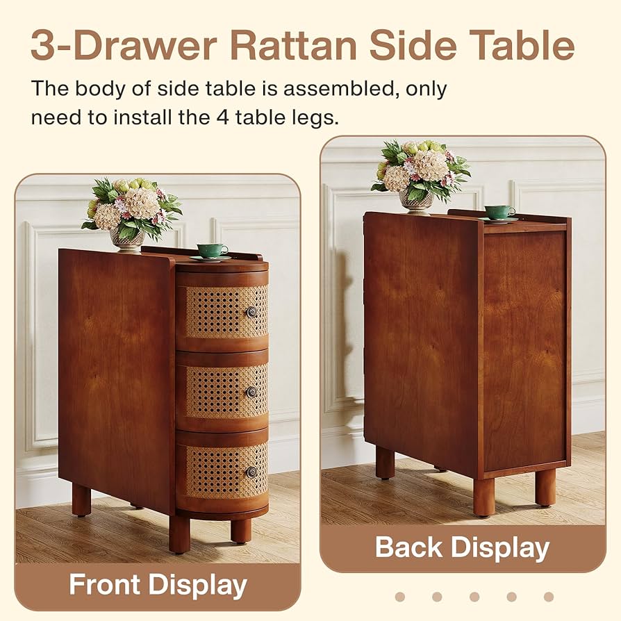 Amazon.com: Tribesigns Solid Wood End Table, 3-Drawer Rattan